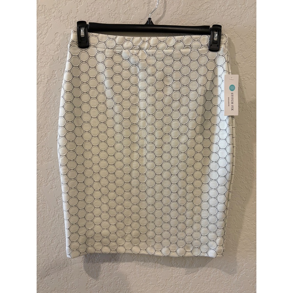 Leota Tabitha Pencil Skirt Ivory Black Dot Luxe Jacquard Stitch Fix Exclusive M